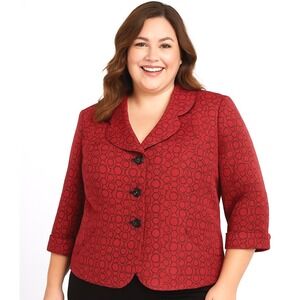 Le Bos Women 16WP Petite Blazer‎ Red Black Collared Geometric Structured